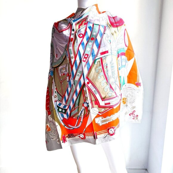 Silk Twill Geometric Print Colourful Hand Rolled Square Scarf - Picture 2 of 10